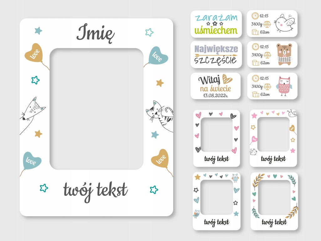FOTO RAMKA metryczka i KARTY do zdjęć NA ROCZEK