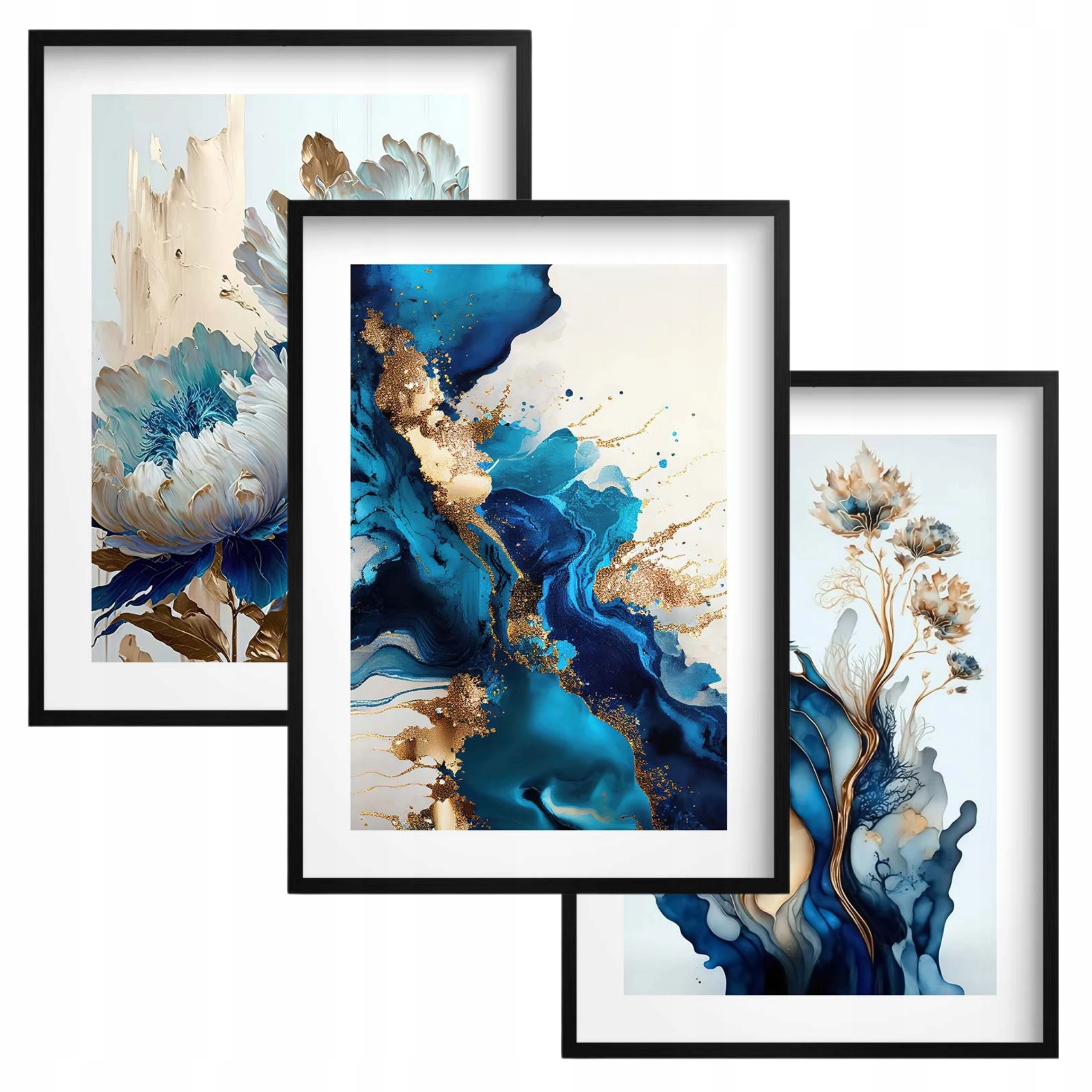 Obraz na ścianę w czarnej ramie Plakaty do salonu sypialni Kwiaty ze złotem