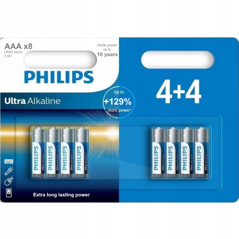 8x Philips Ultra Baterie alkaliczne AAA R3 LR03