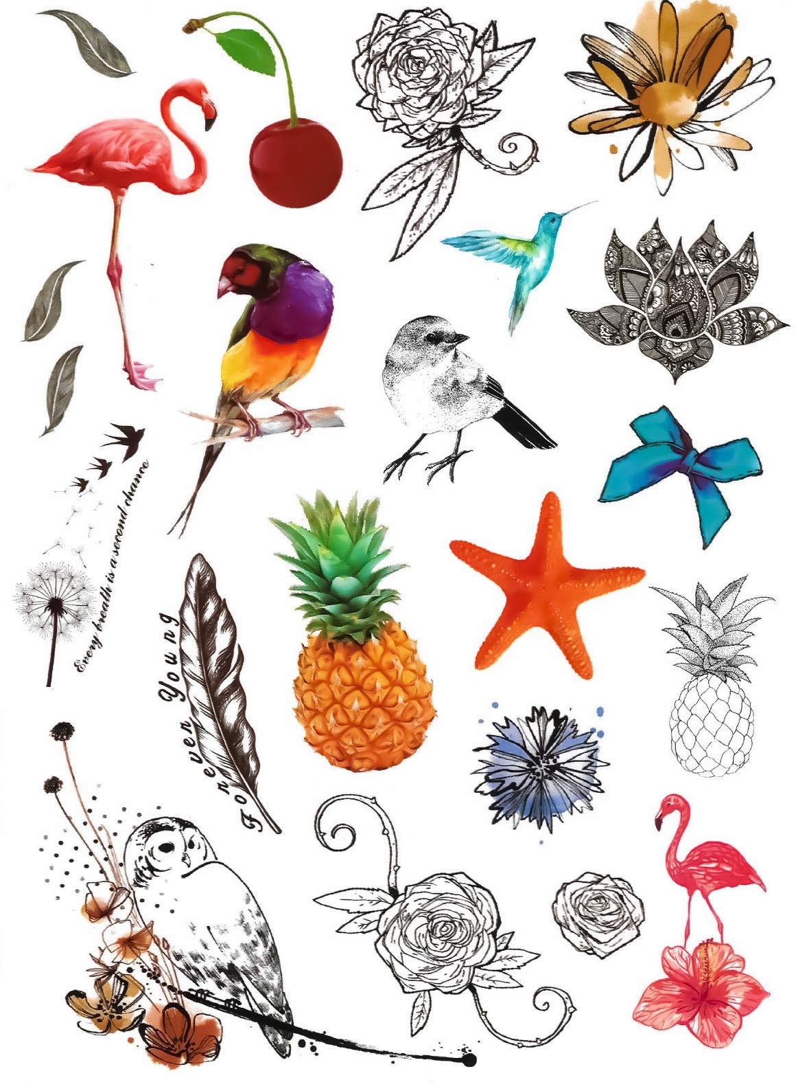 

Tatuaże dla dzieci ananas wiśnia flaming mandala