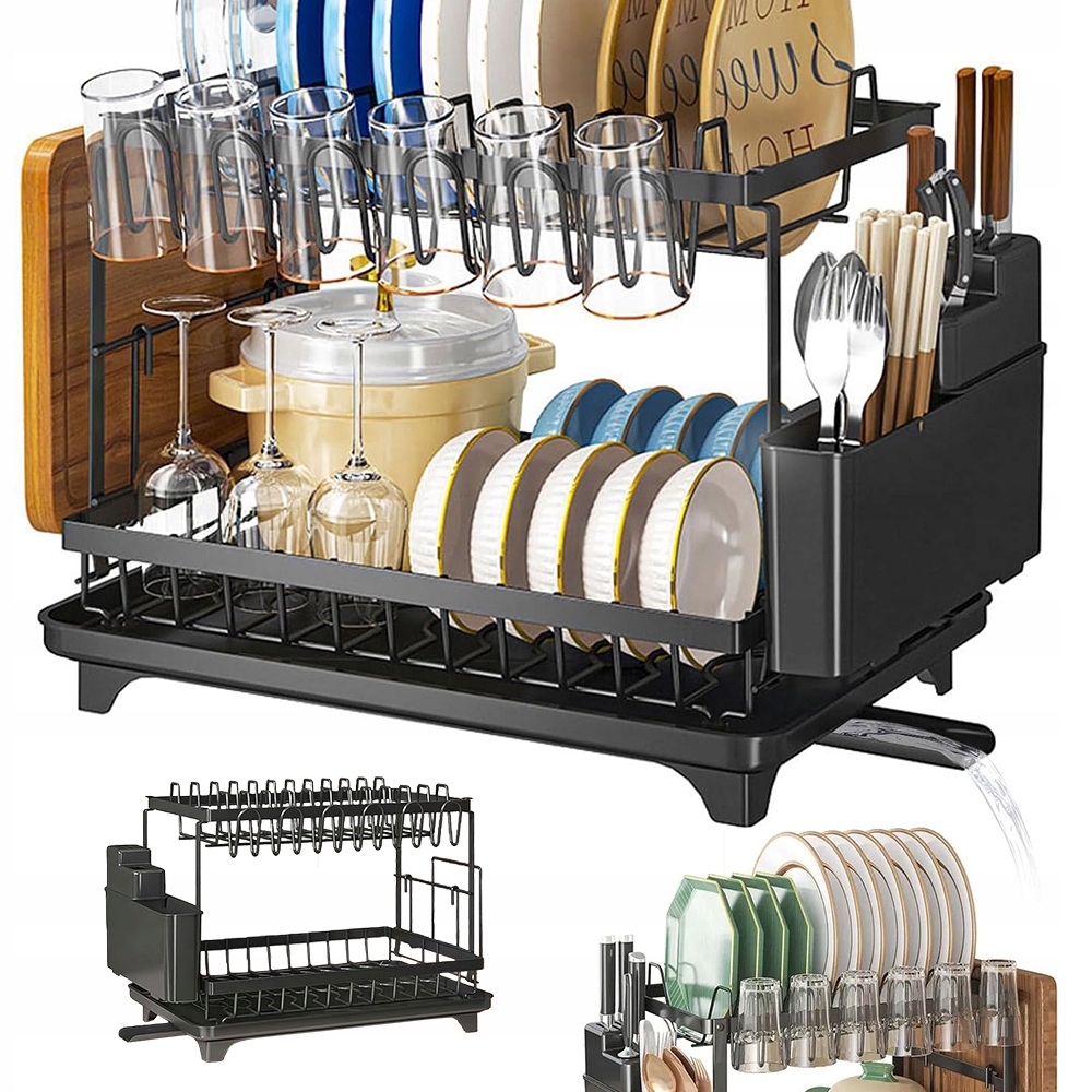 Odkapávač Na Nádobí Dvouúrovňový Odkapávač Talíře Příbory Držák Na Prkno
