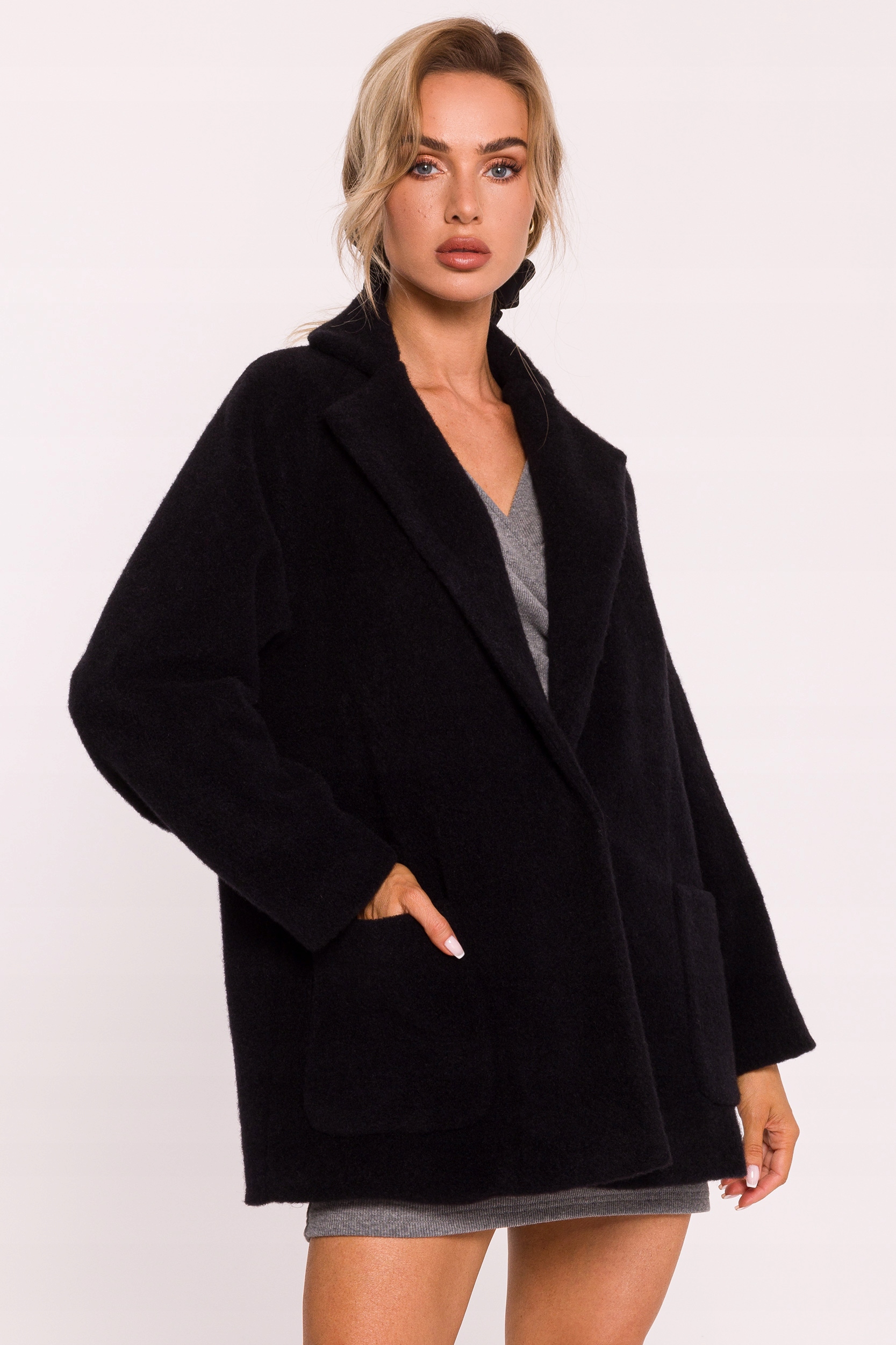 Dámský Kabát, Krátká Přehozová Bunda S Vlasem, Černá 44/46 2XL/3XL