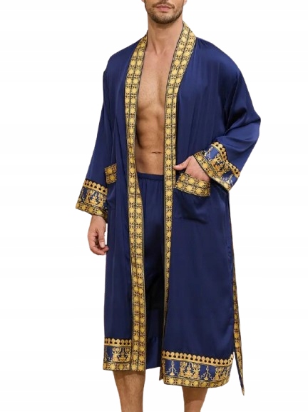 Luxusní Modrý Župan Z Hedvábného Saténu, Elegantní Župan