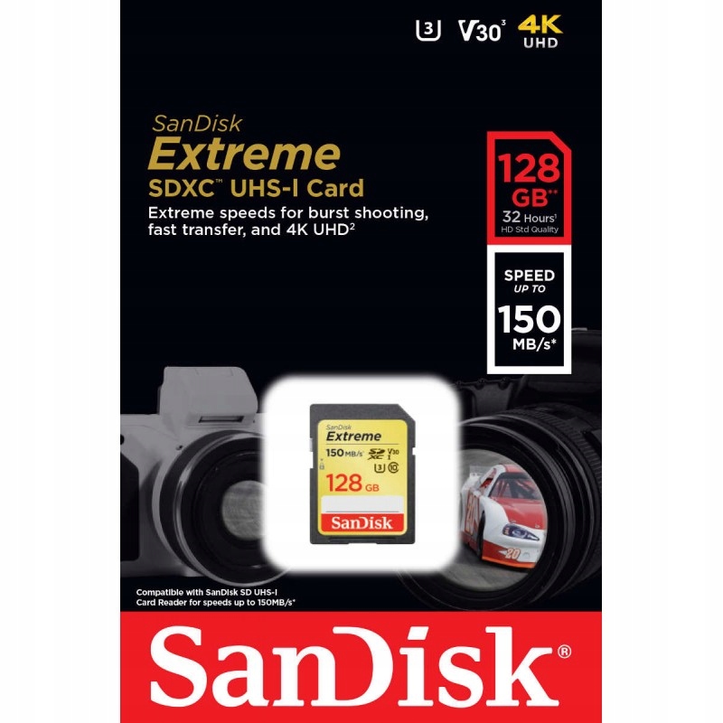 

Karta SanDisk Extreme Sdxc 128GB V30 U3 150 MB/s