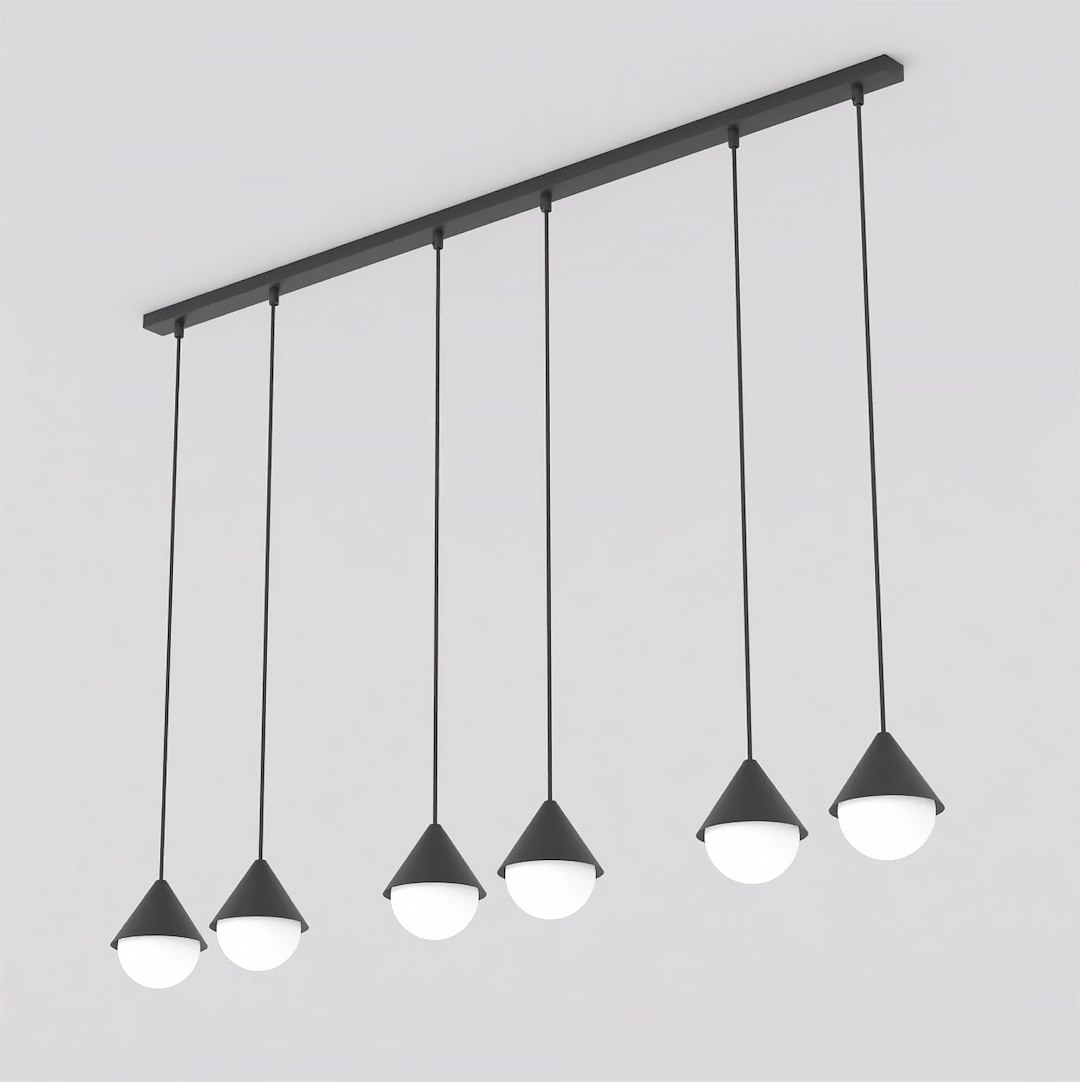Závesná lampa Giro 6 Prem čierna s Led krúžkom G9, 6-bodová, 140 x 116 cm