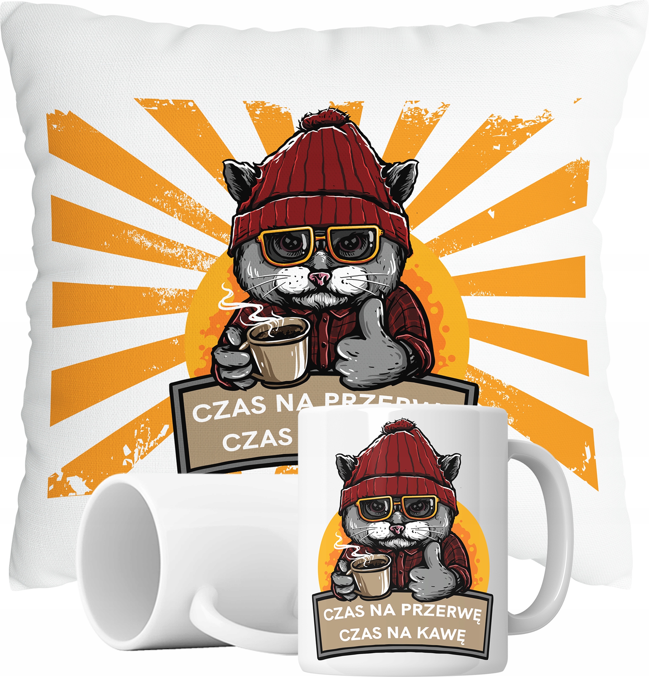 

Zestaw Kubek Poduszka Kawa Kawka Przerwa Parodia