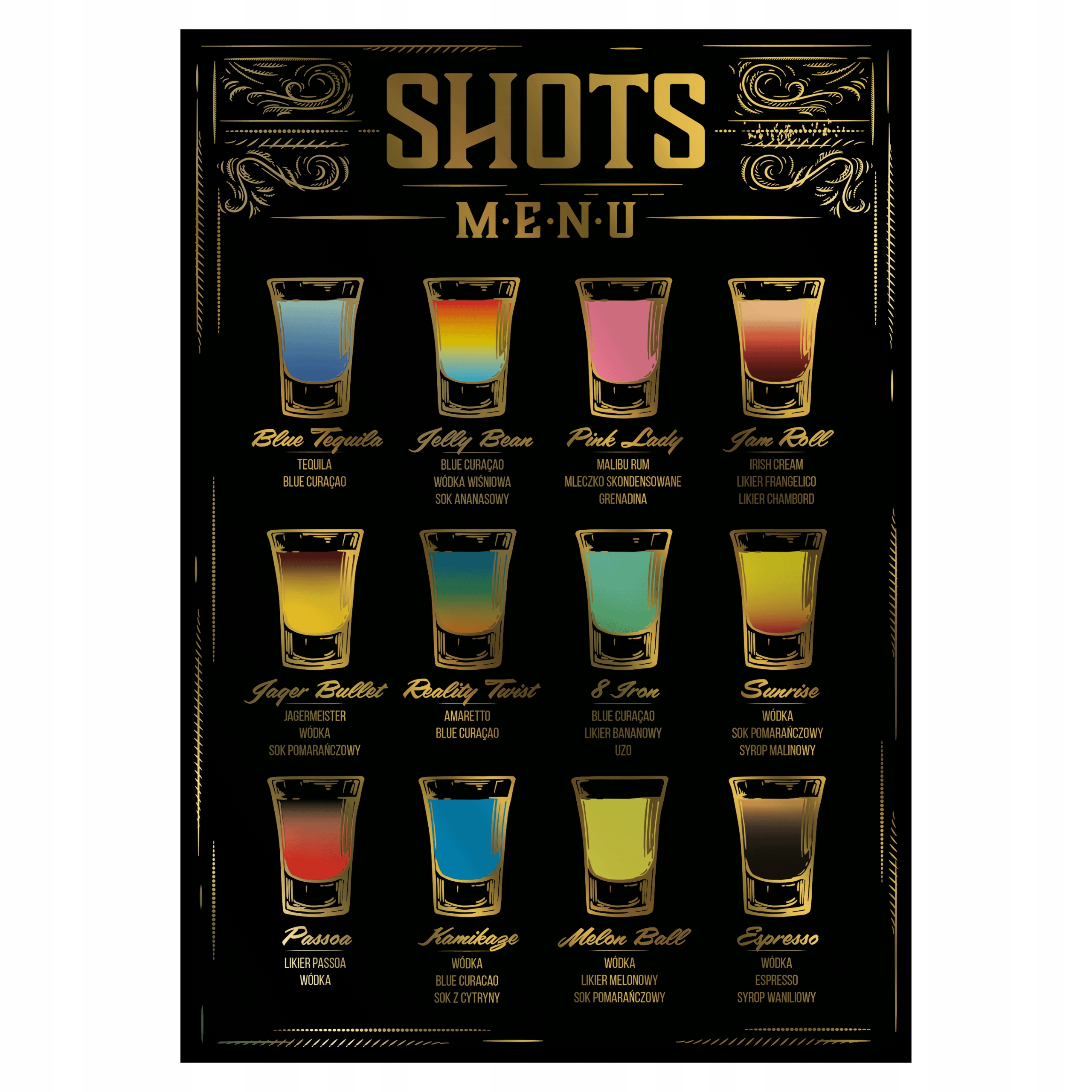 

Plakat szoty shots drinki kuchnia bar 60x40cm