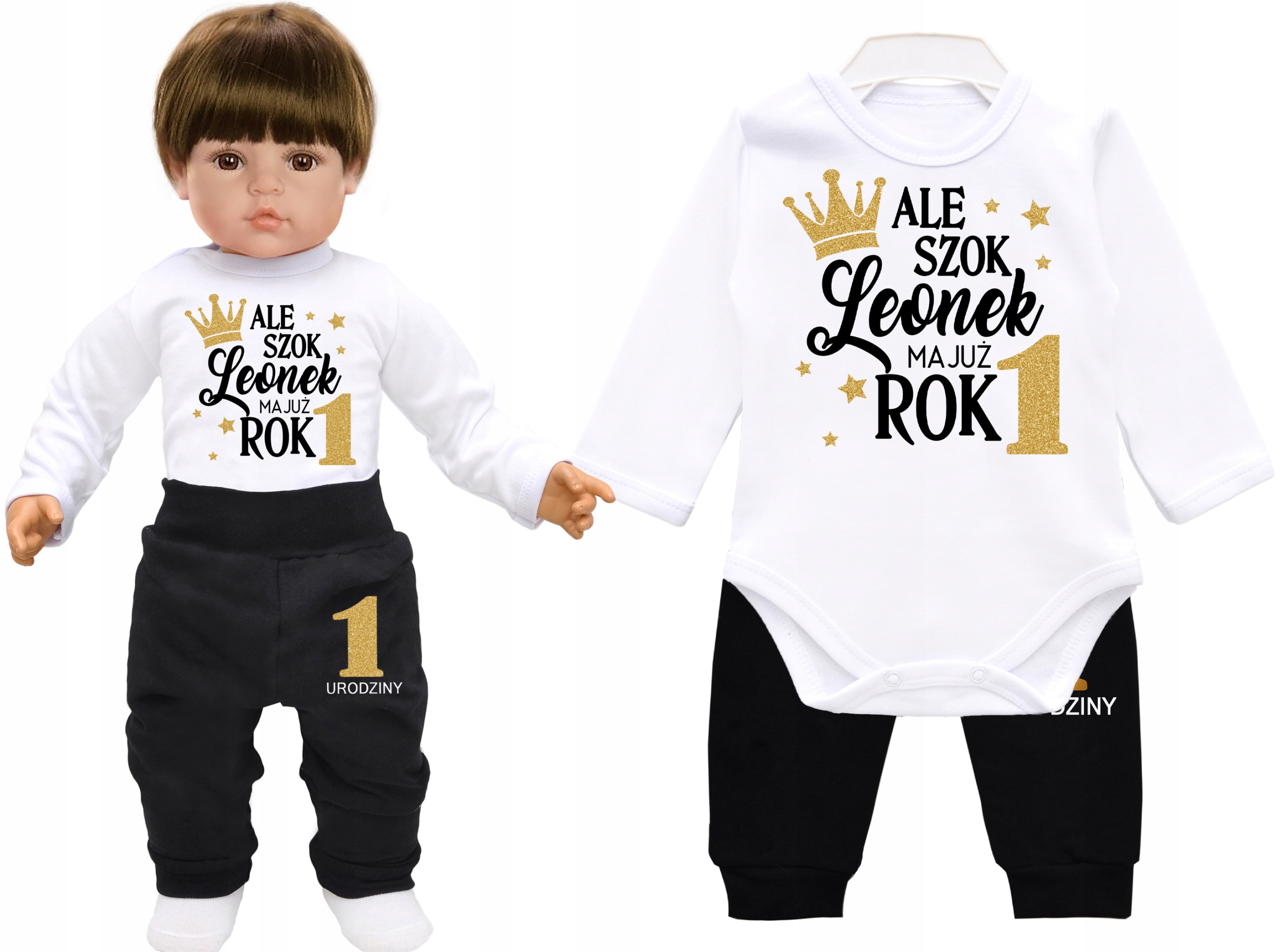 

Komplet Body Spodnie Ale Szok Mam Już Rok Imię 80