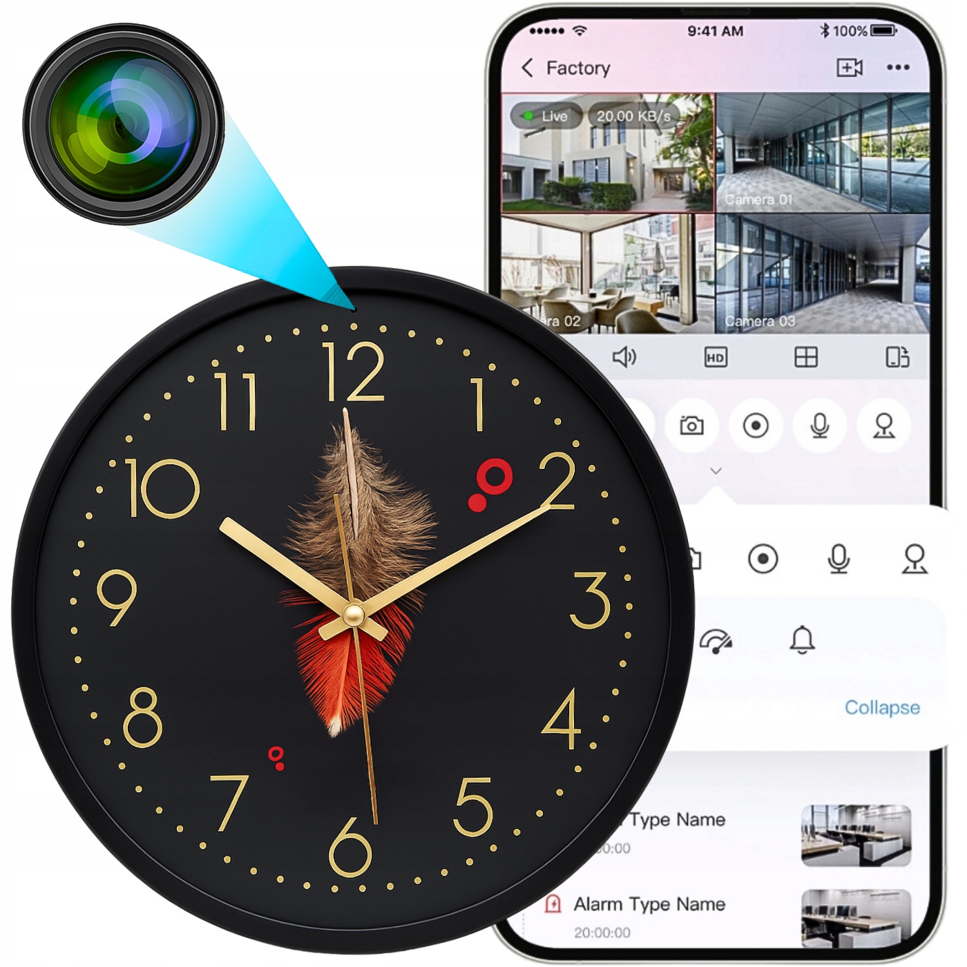 Mini Špionážní Wifi Kamera V Hodinovém Senzoru Pohybu, Náhled Na Telefon