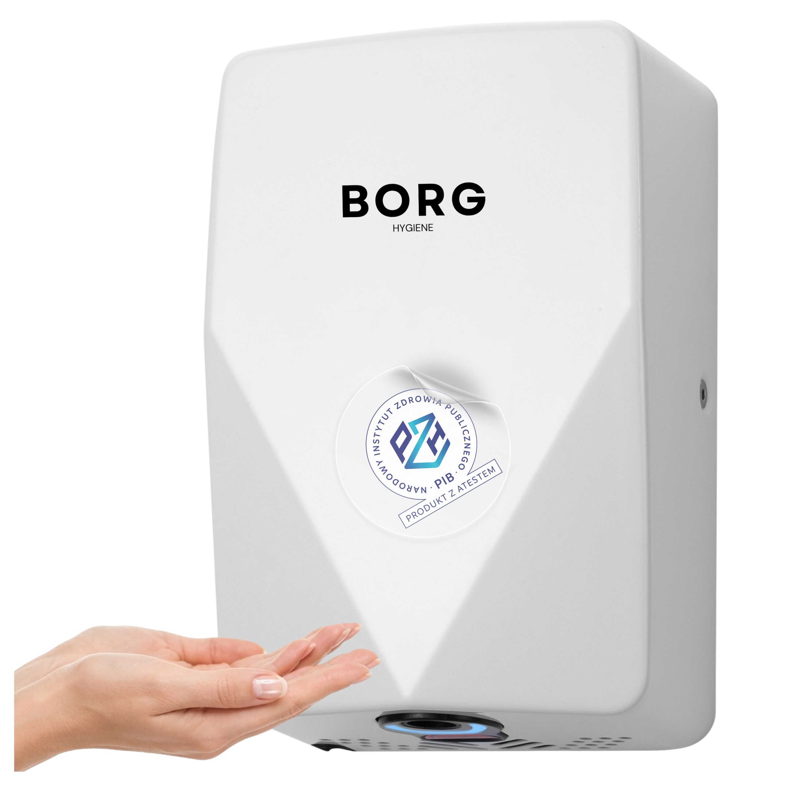 Automatická sušička rúk, oceľová, odolná voči vandalizmu, biela Borg Marin 700W