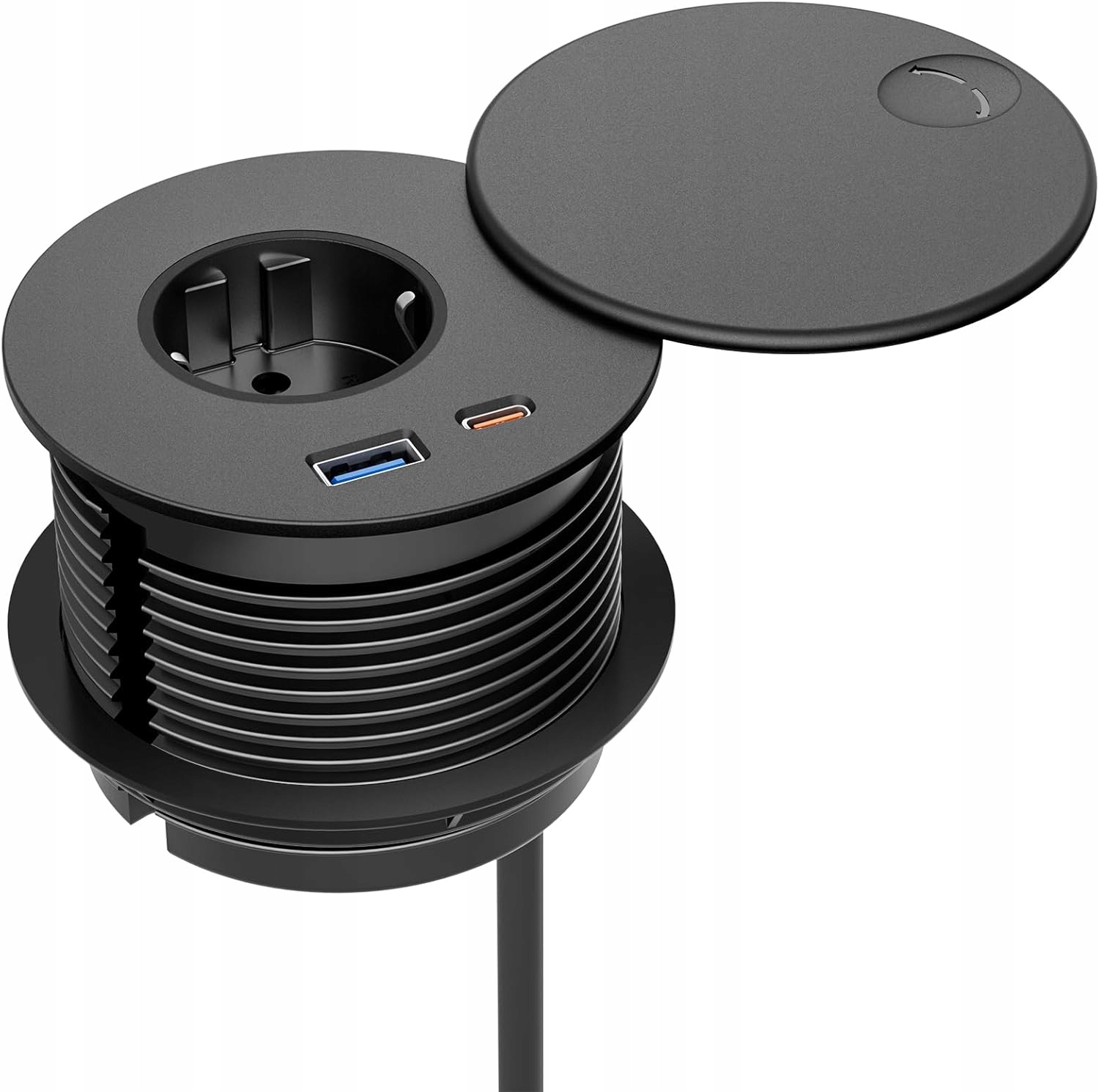 zásuvka pro zabudování Usb A a C, pro pracovní desku, kabel 2 m, černá barva