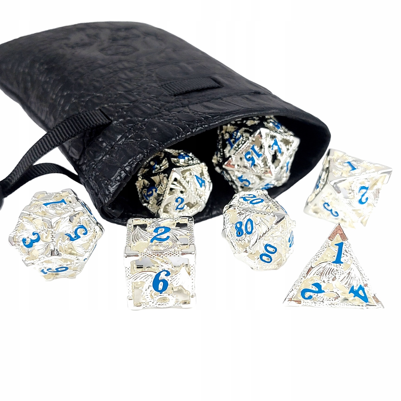SIEDEM ŚWIATÓW ZESTAW 7 METALOWYCH KOŚCI RPG Liczba ścian 4 6 8 10 12 20