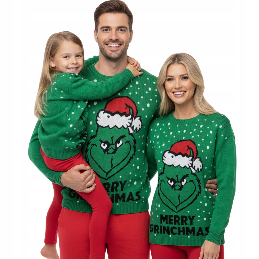 rodinné vánoční svetry sada 2+1 Grinch intenzivní zelený vánoční set