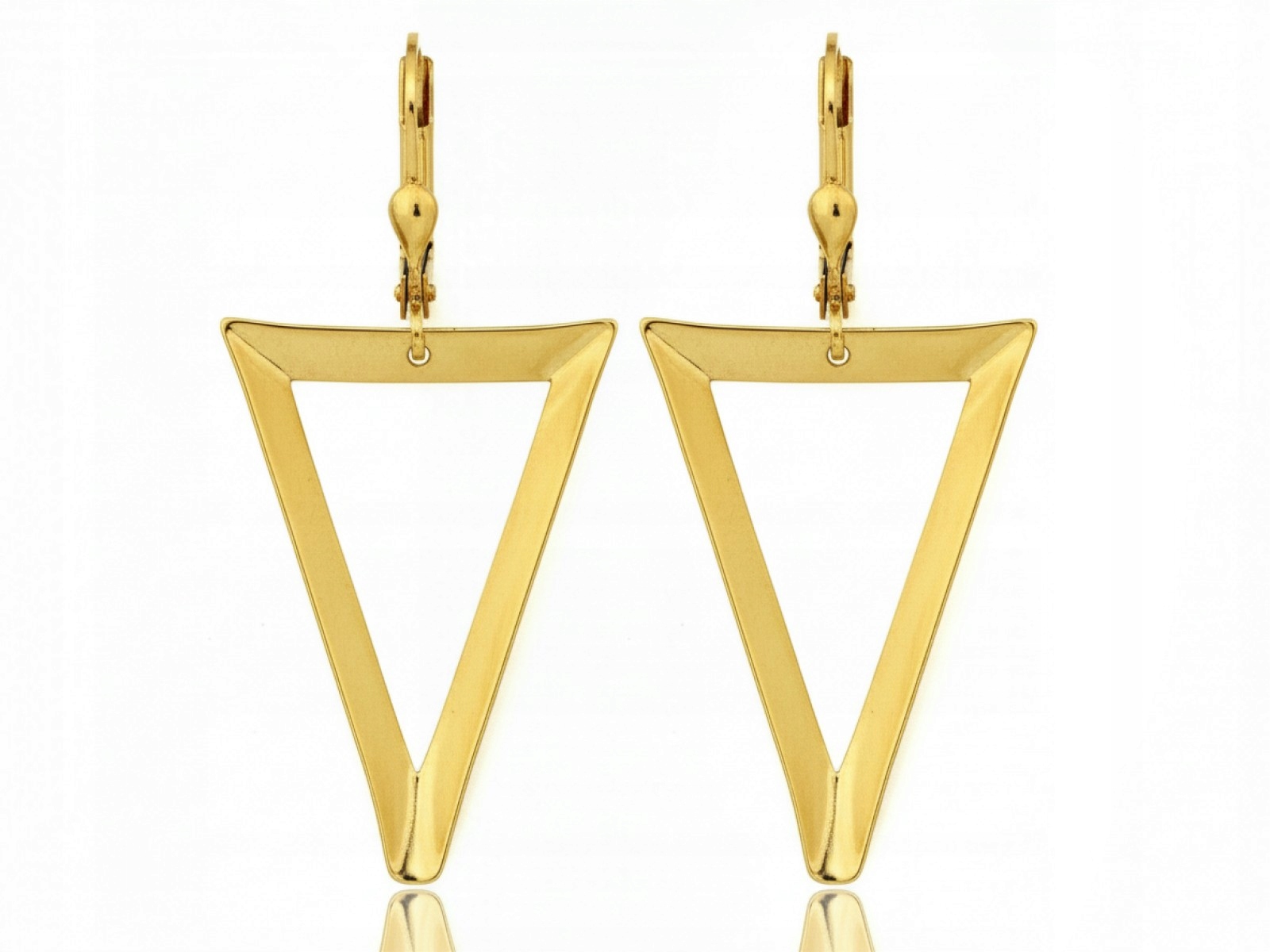 Dámské náušnice ze zlata 585 dlouhé závěsné anglické trojúhelníky 2.67g 14k