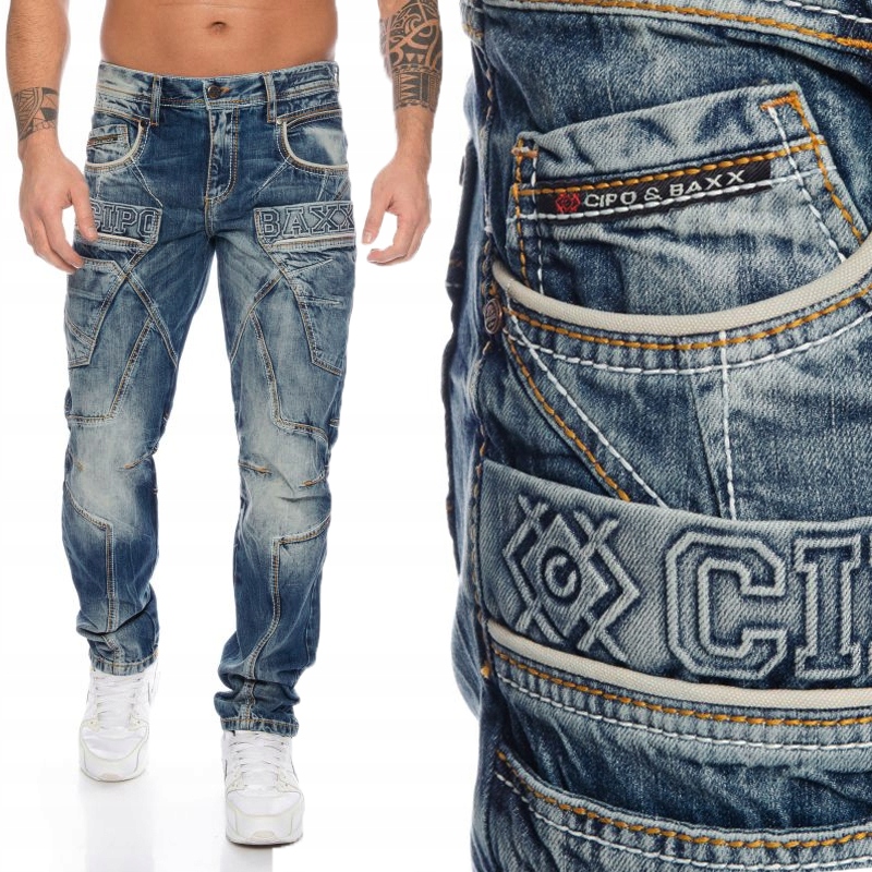Cipo Baxx Kalhoty Džíny Přetíratelné Prošití Tlustá nit