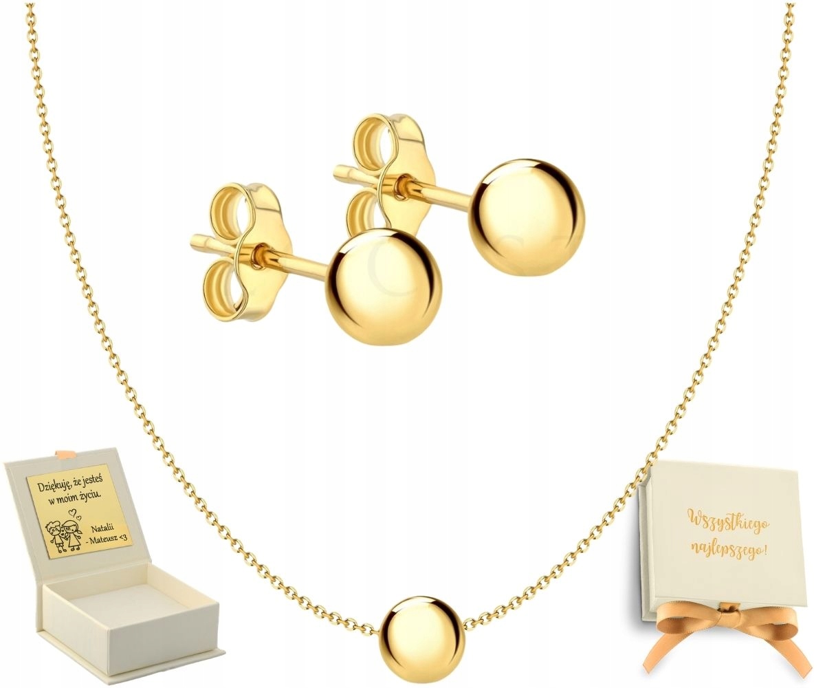 Komplet S Kuličkou Náušnice Tyčinka Hladké Kuličky Náhrdelník 45 CM Celebrita 925