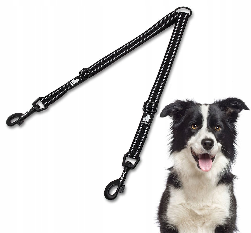 Levně Dvojháček Na Vodítko Pro Psa Reflexní Nastavitelný Truelove M 60 CM Černý