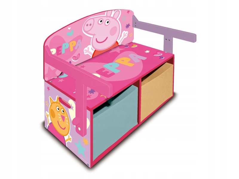 Detský drevený nábytok 3v1 Peppa Pig (Lavička, Box na hračky, Stolík), PP13
