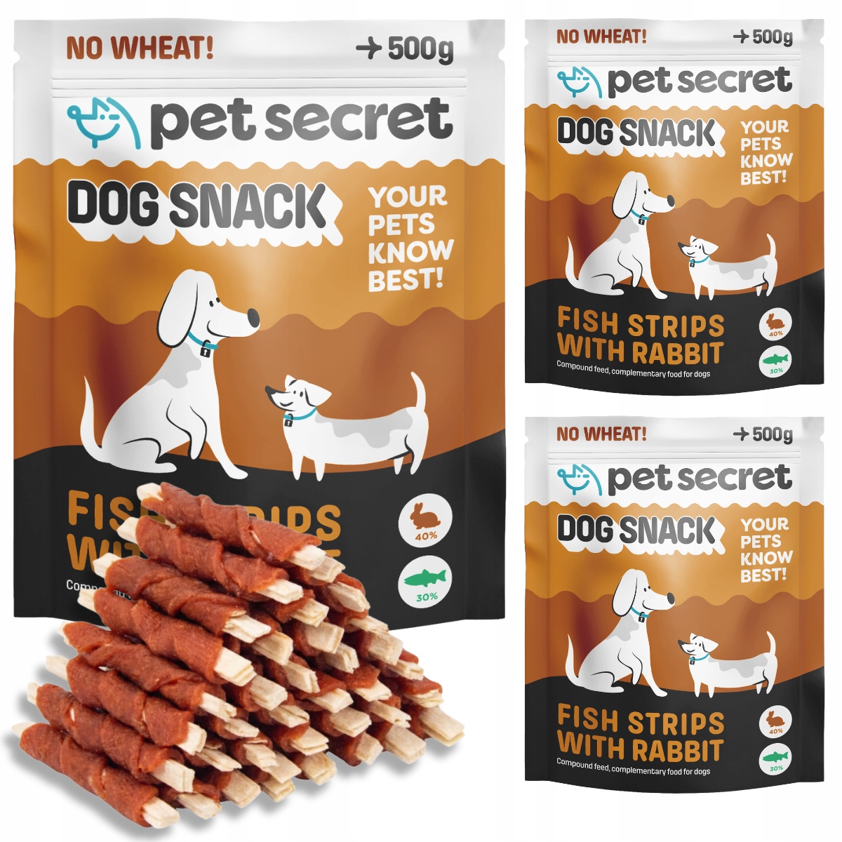 Levně Psí pamlsek Tyčinky s králíkem 3x500g Pet Secret Kousátko