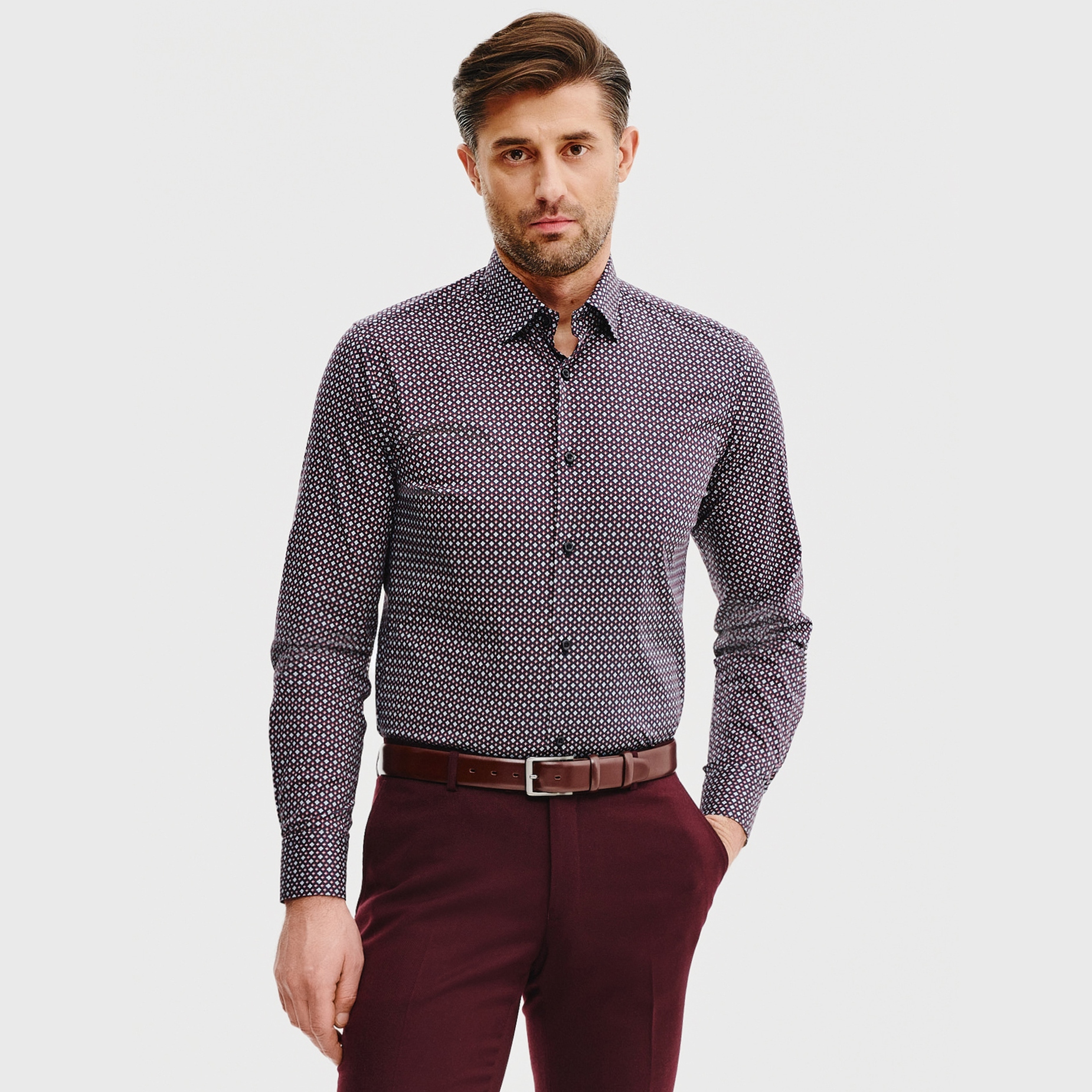 Vzorovaná pánská bavlněná košile Slim Fit Pako Lorente vel S