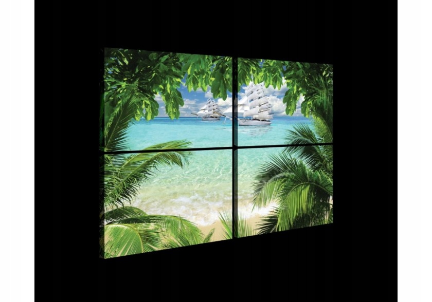Obraz 120x80 Tropický raj krajina palmy plachetnice pláž oceán pokoj