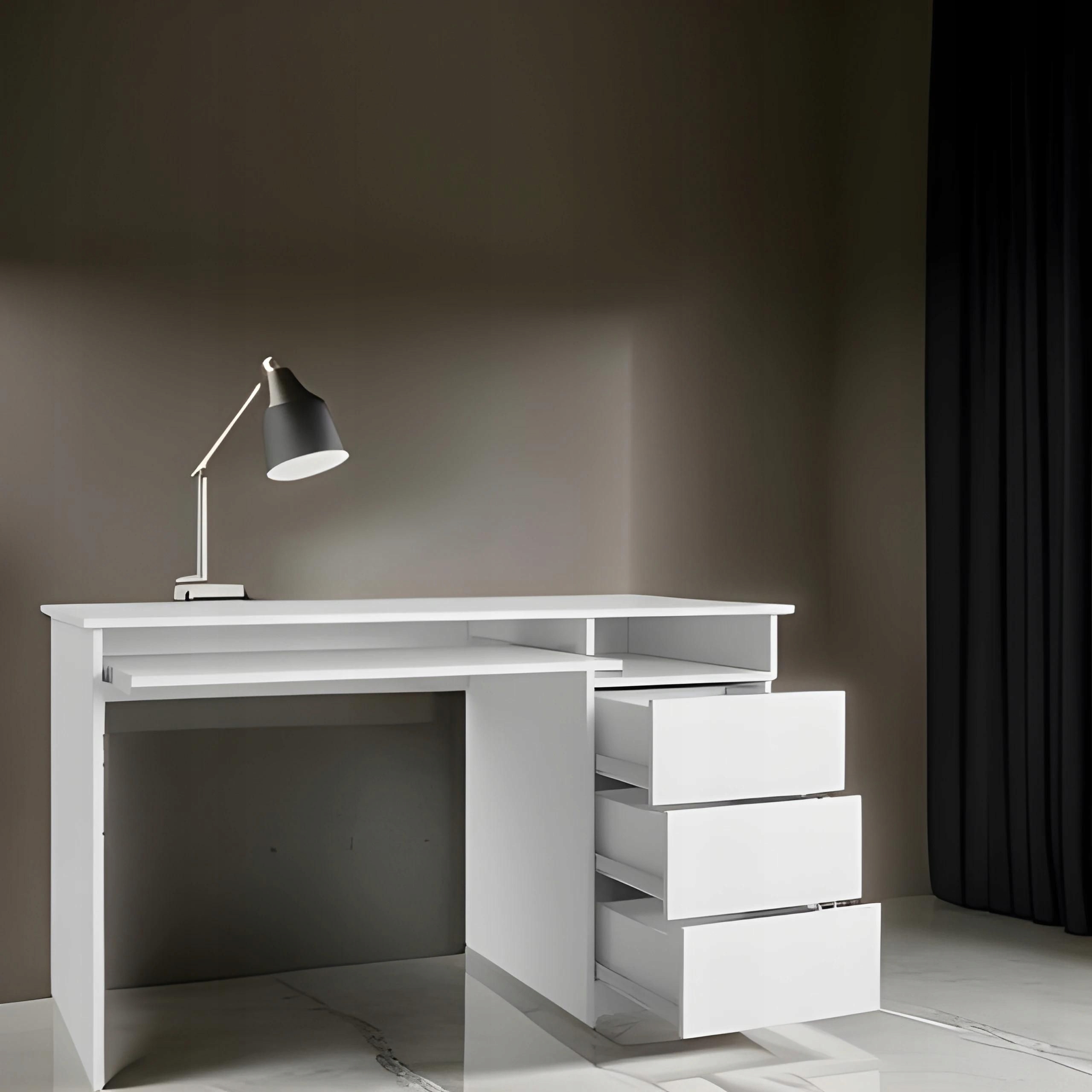 Biurko komputerowe białe 135cm stabilne z szufladami tipon pod laptop Kolor frontów biały