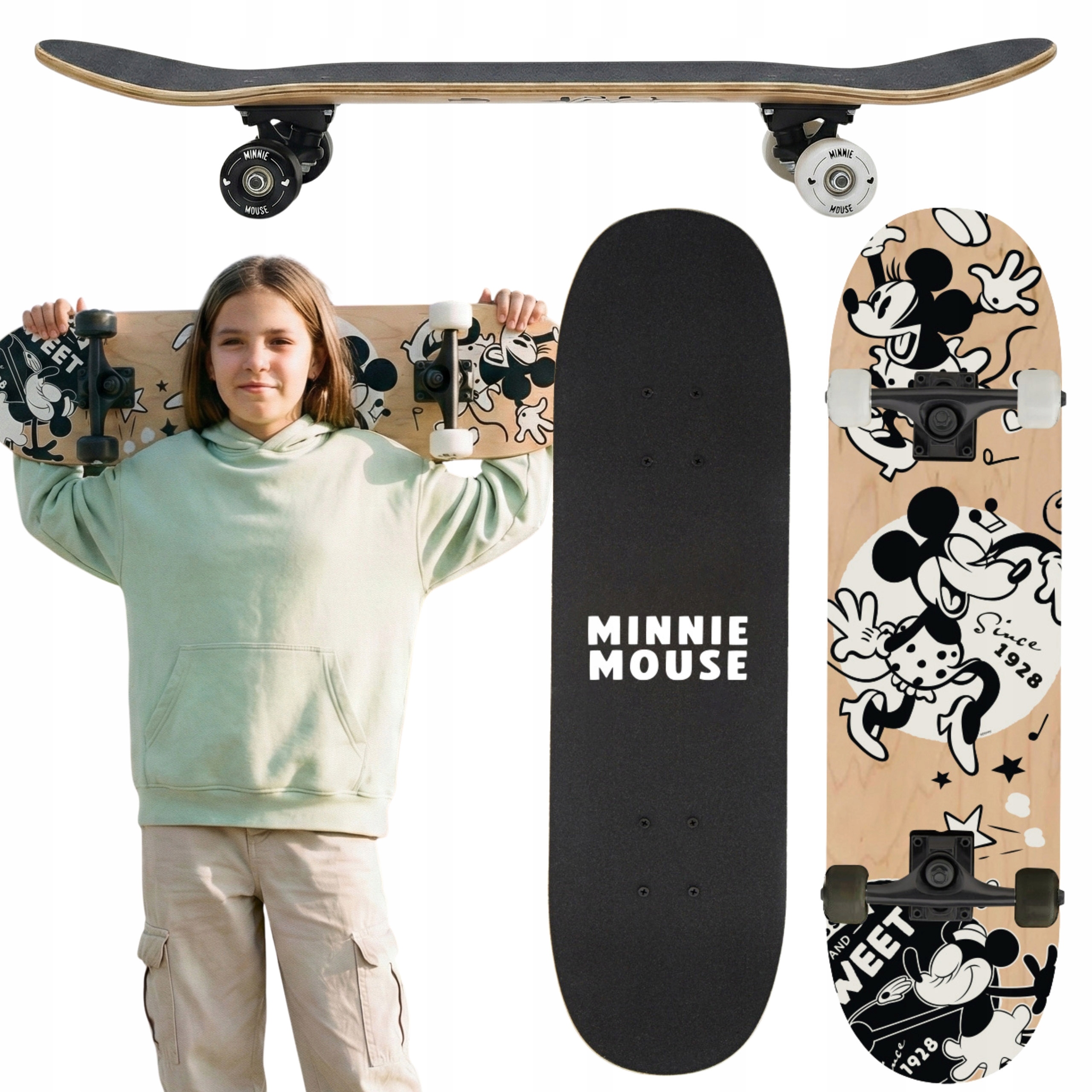 Myszka Minnie Deskorolka Młodzieżowa drewniana 79cm stabilna deska do 100kg