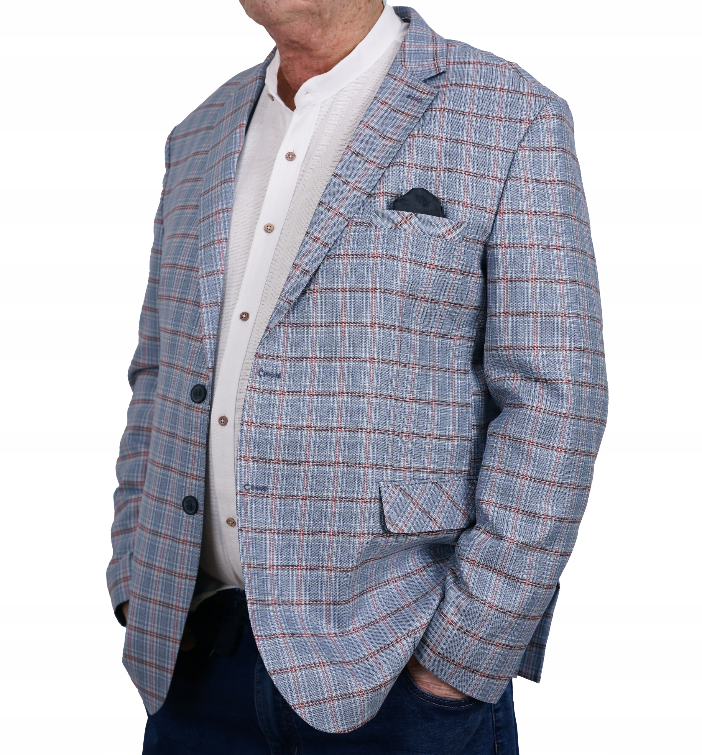 MARYNARKA MĘSKA NIEBIESKA W KRATĘ WIZYTOWA ELEGANCKA CASUAL DUŻA TURECKA 68