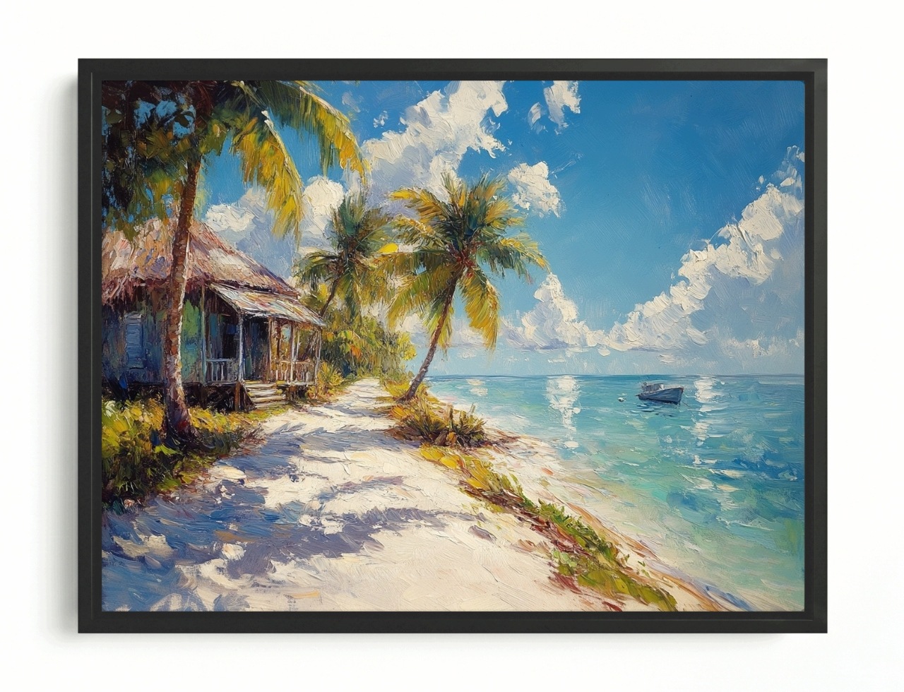 Obraz Rám Americký Box Krajina Havaj Oceán Pláž Palmy Chatka 80x60