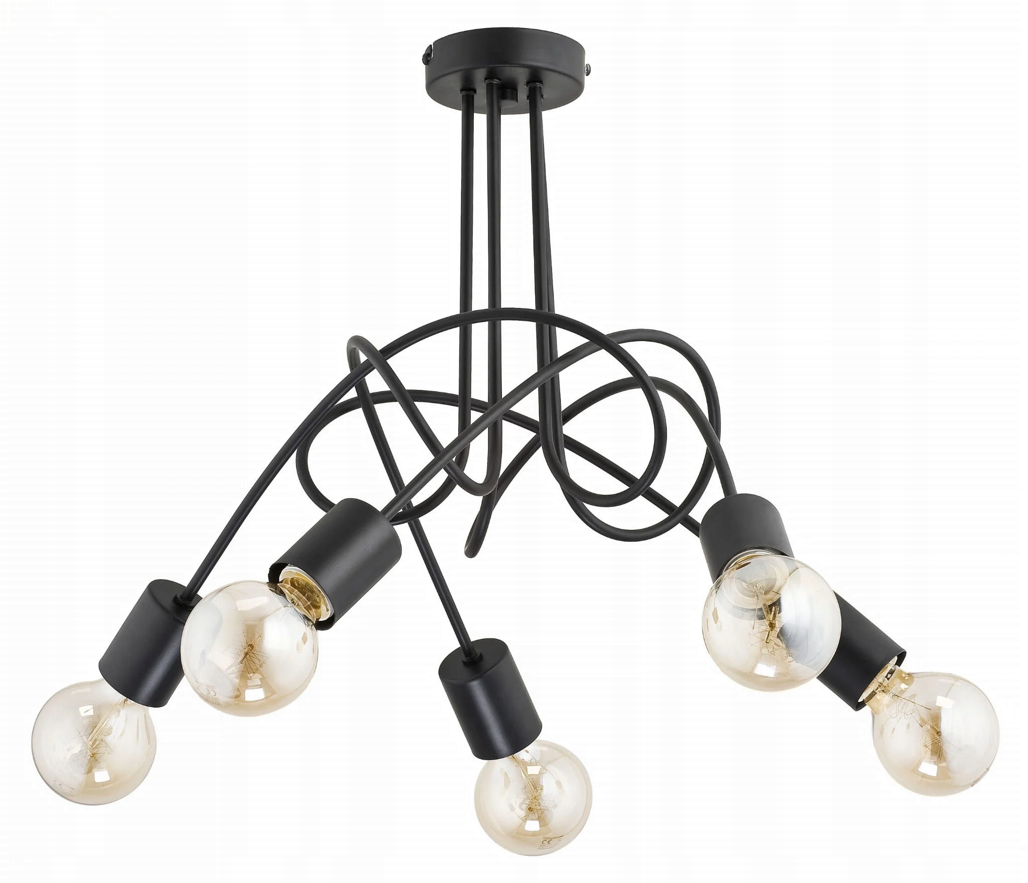 Černý kovový loftový lustr do obývacího pokoje 5 bodů Alfa