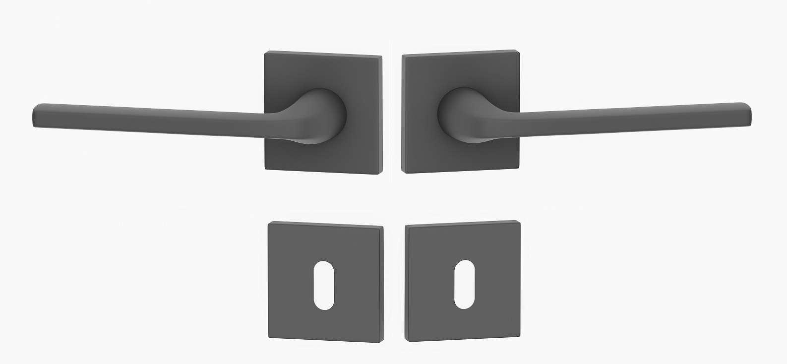 Klika na dveře komplet rozety klíč štítek Scandi slin čtvercová antracit