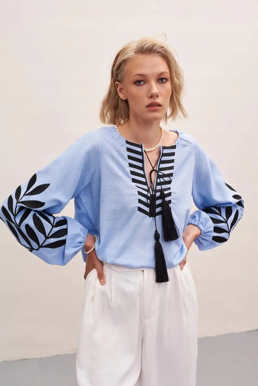 Košile halenka s výšivkou kapradí Ukrajinská len_bavlna vel. M