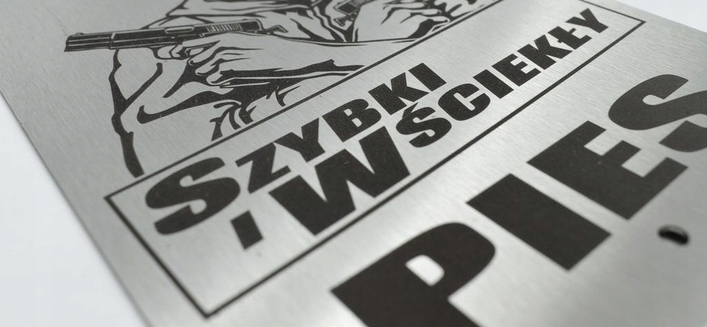 Tabliczka INOX - UWAGA PIES - AMSTAFF Marka Axis