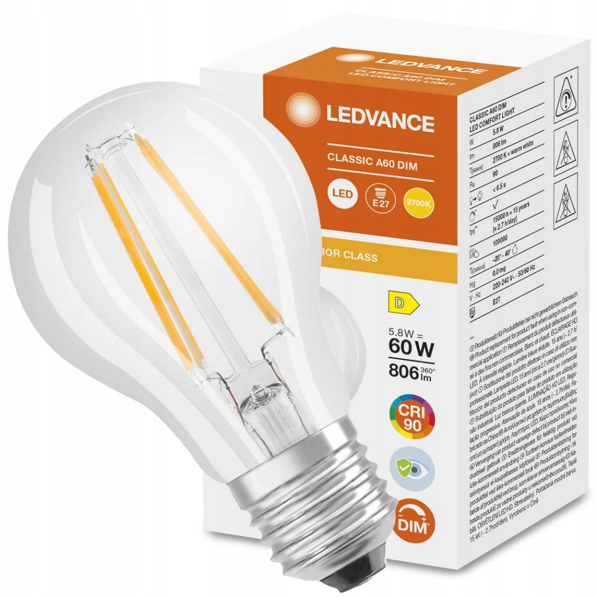 

Żarówka Led E27 A60 5,8W 60W 806lm 2700K Ciepła 30