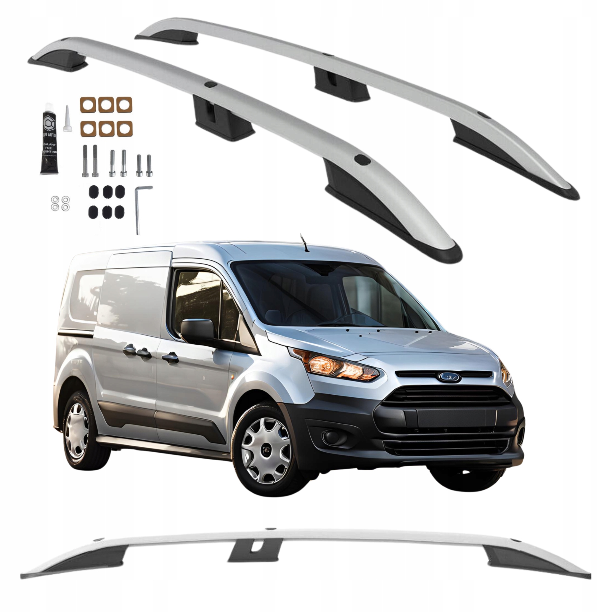 Stříbrné střešní Relingy Ford Transit Connect od roku 2014 do roku 2022 L1 krátké