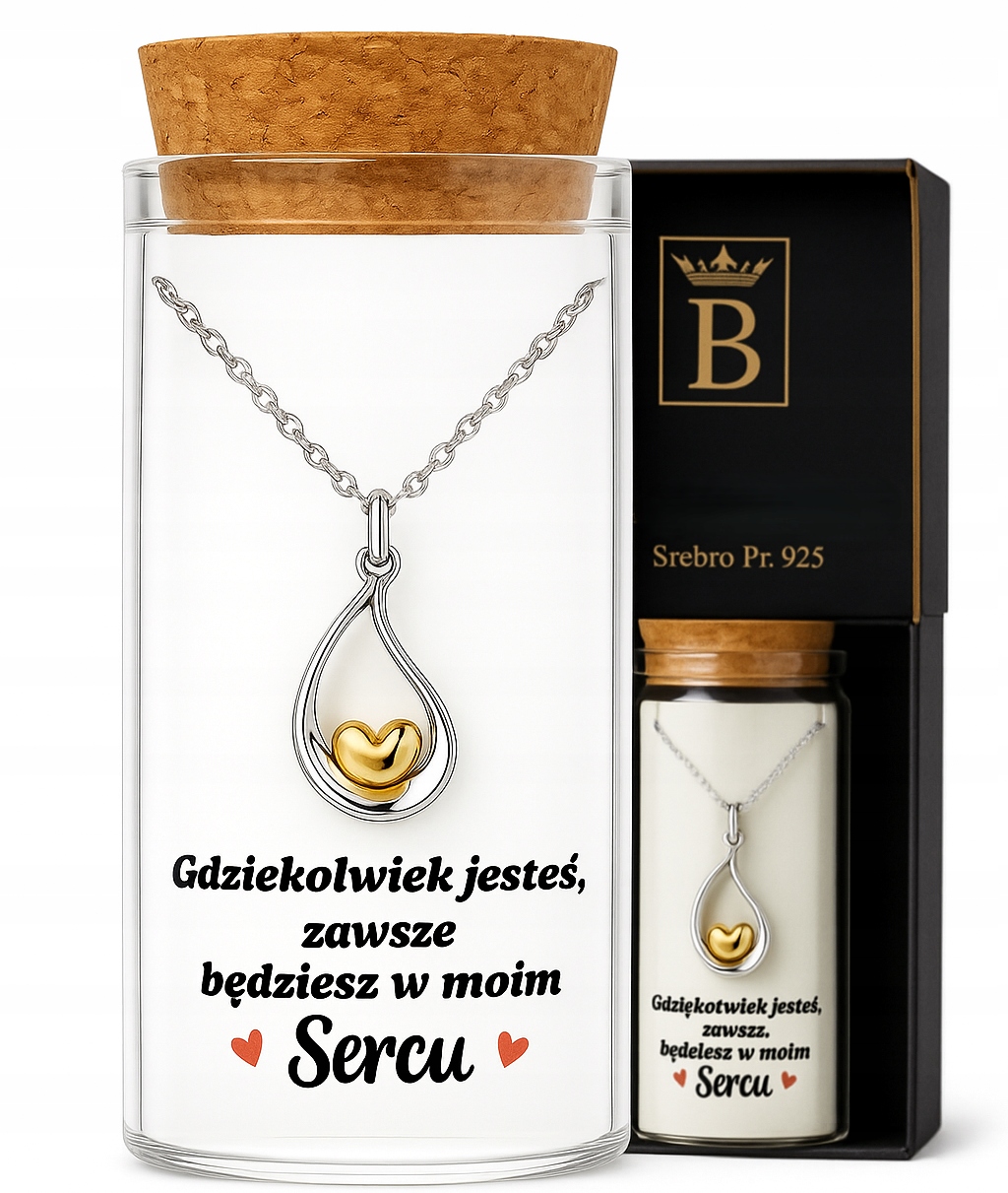 Stříbrný dámský náhrdelník v lahvičce srdce slza stříbro o ryzosti 925