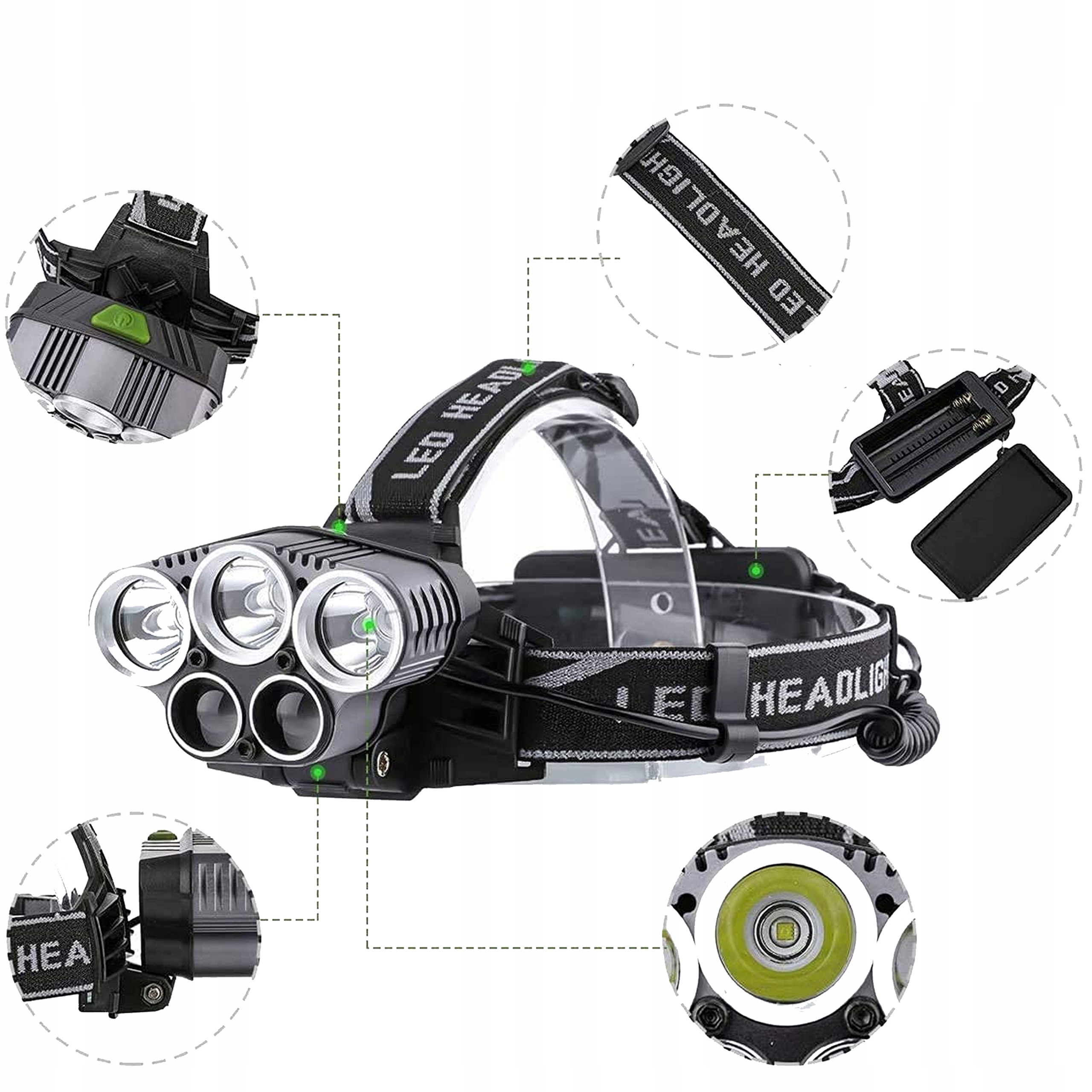 Mocna Latarka Czołowa Led Czołówka Akumulatorowa Mocna 1500lm Usb 6 trybów