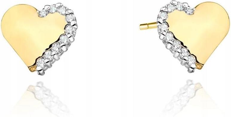 Zlaté náušnice 585 šroubky diamant srdce 0,90 g jako dárek, elegantní vzor