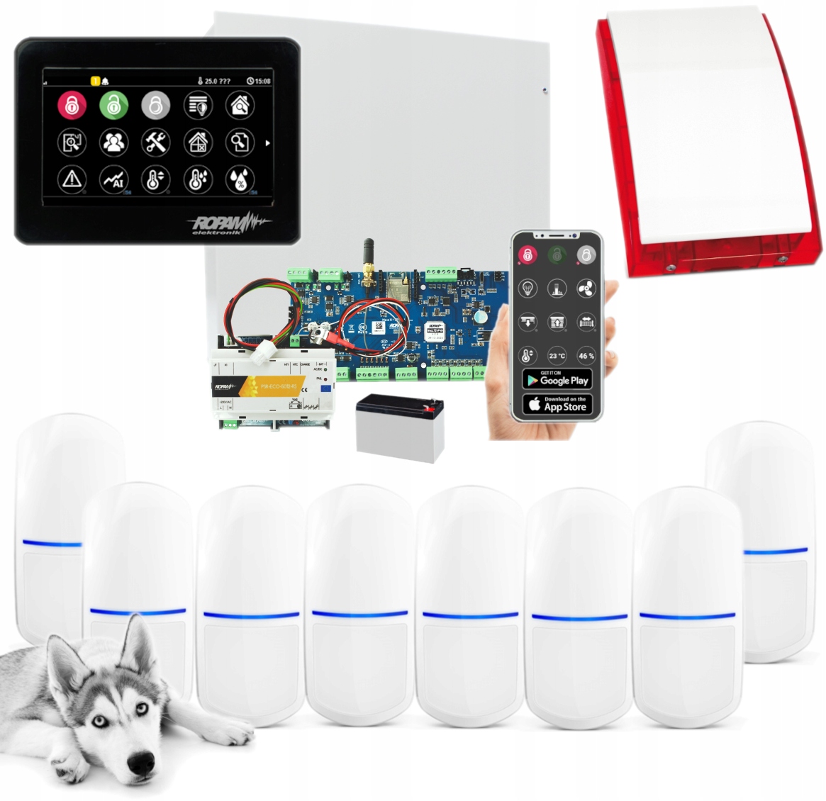Ropam Neo System Alarmowy 8x Slim-pir-pet Wifi App