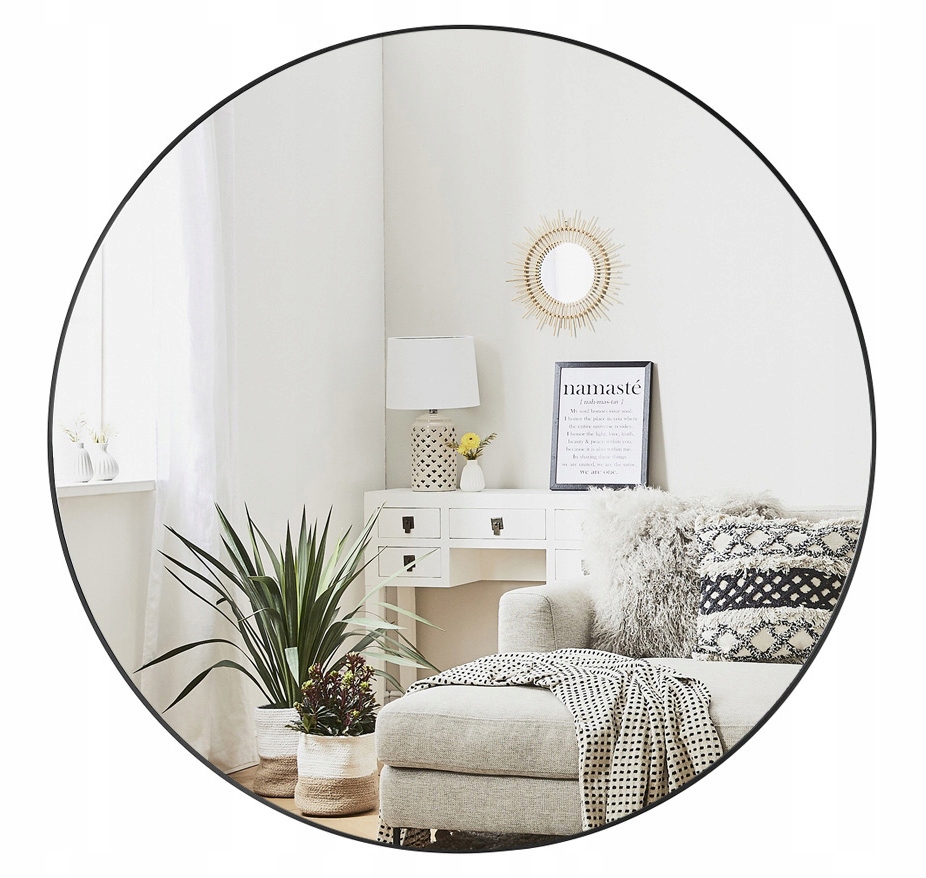 Kúpeľňové Zrkadlo Okrúhle Čierne Loft Rám 90 CM