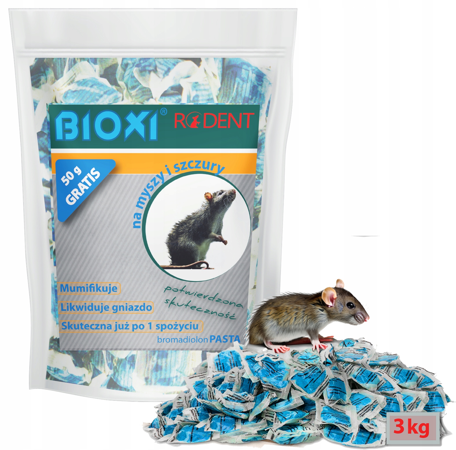 3 kg Trutka Pasta Niebieska Myszy Szczury Bioxi Mumifikuje Wysusza
