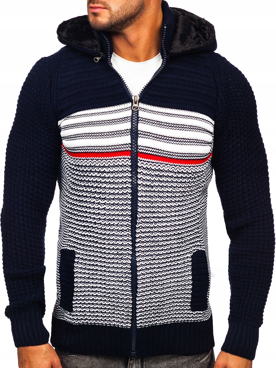 Rozepínací Svetr Hrubý Tmavě Modrý 2048 DENLEY_2XL