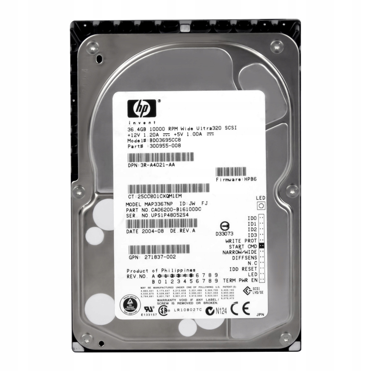 Hp 300955-008 36,4GB 10K 8MB Scsi U320 3,5" BD03695CC8
