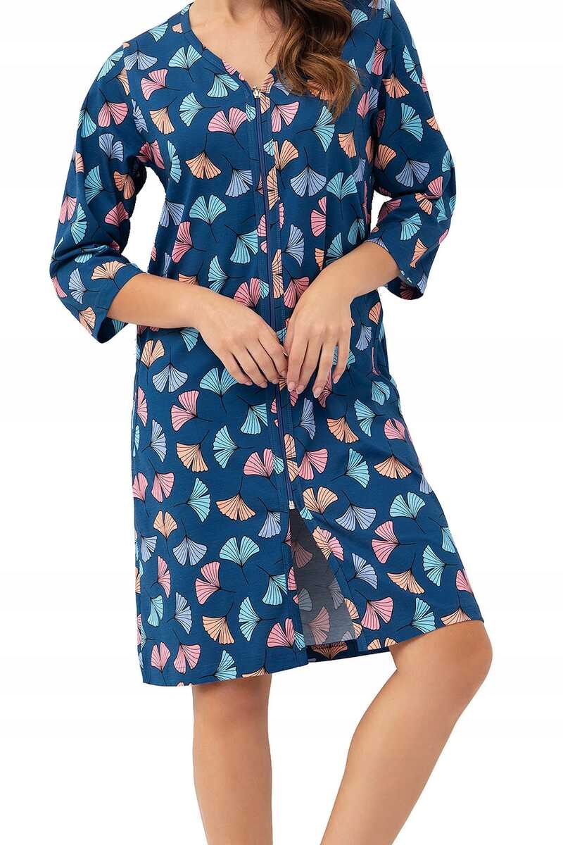 Luna Dámský bavlněný zapínací župan 392 ginkgo námořnická modrá plus 4XL