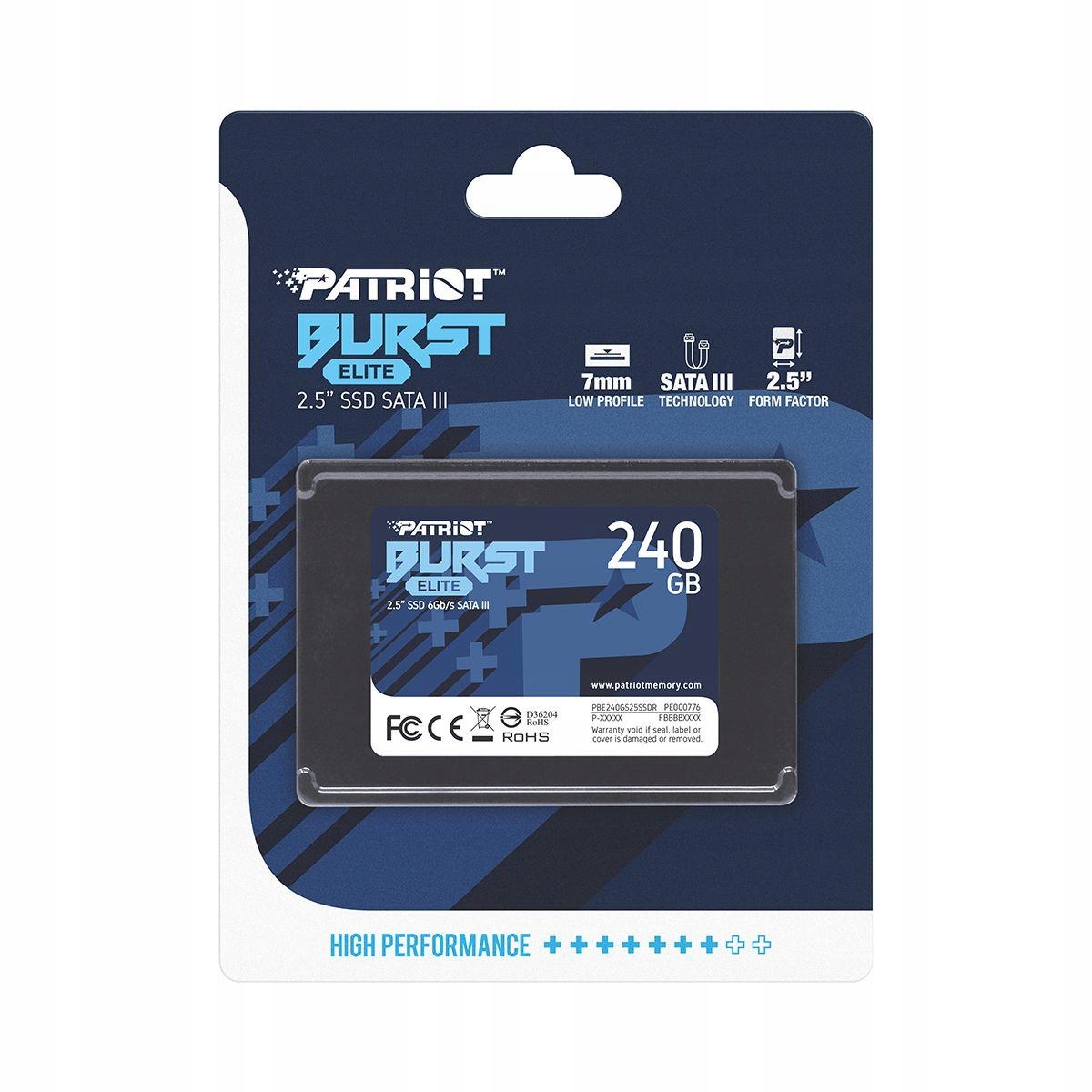 NOWY DYSK SSD PATRIOT BURST ELITE 240GB 2,5 CALA SATA3 DO LAPTOPÓW I PC Producent Patriot