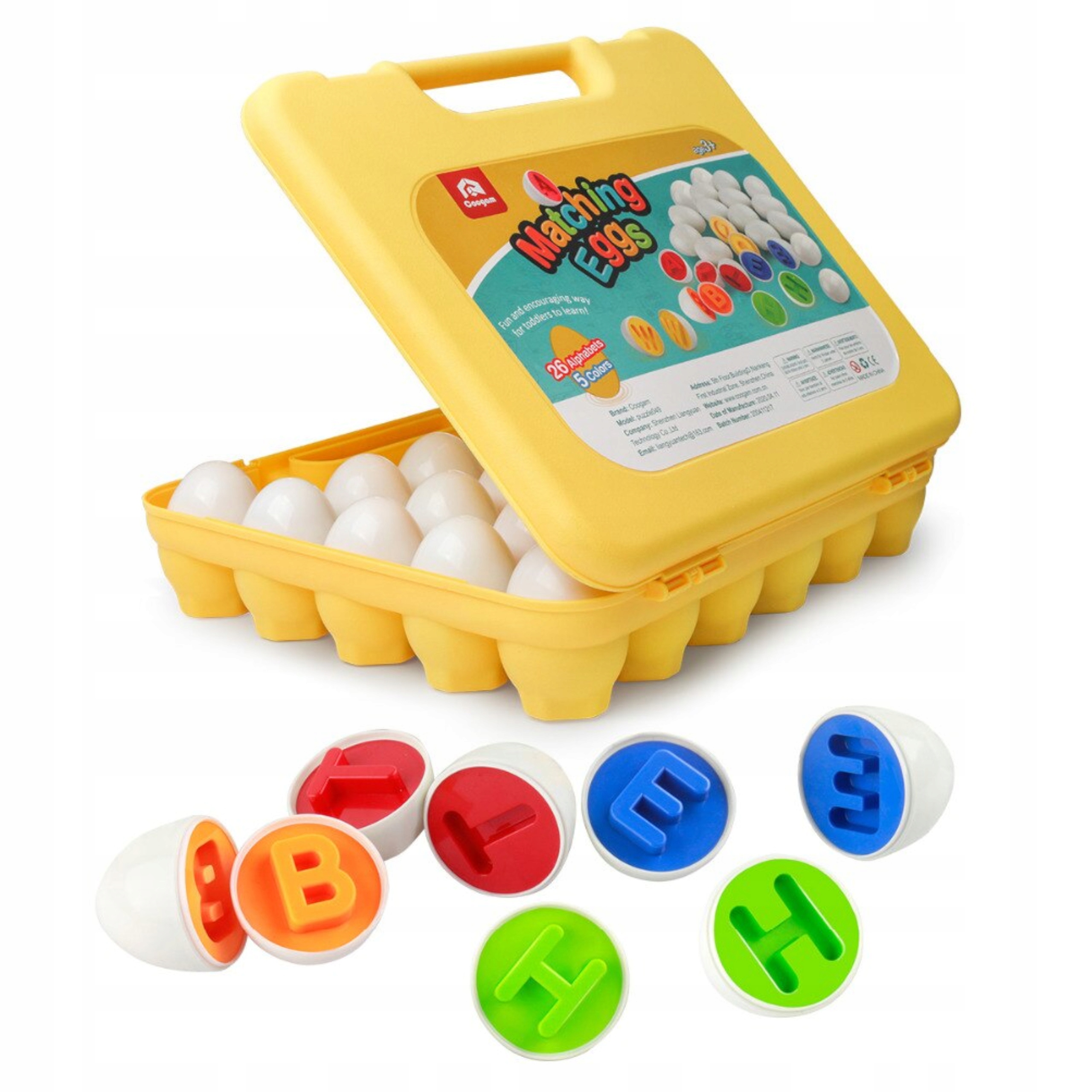 Układanka sorter jajka Montessori litery DF26 Wiek dziecka 3 lata +