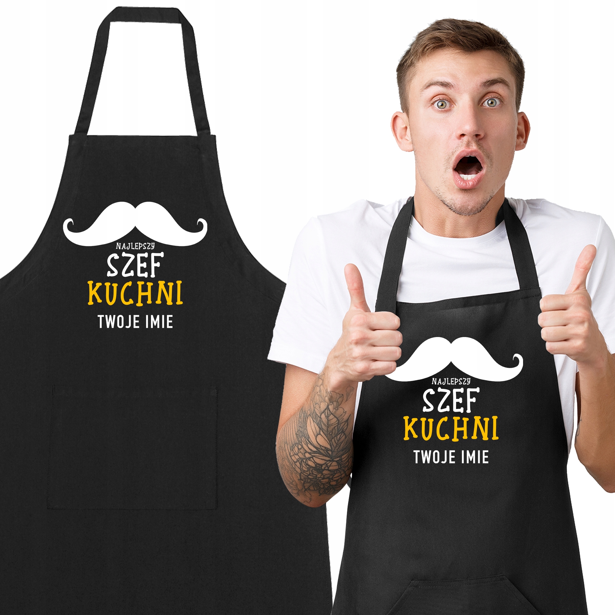 Černá bavlněná zástěra Nejlepší Šéfkuchař Personalizovaný mix vzorů
