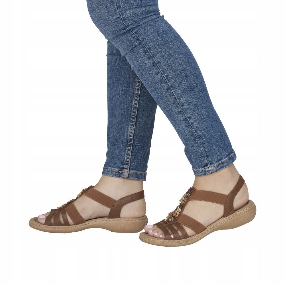 Pohodlné dámské sandály Rieker na plochém spodku, hnědé, velikost 41