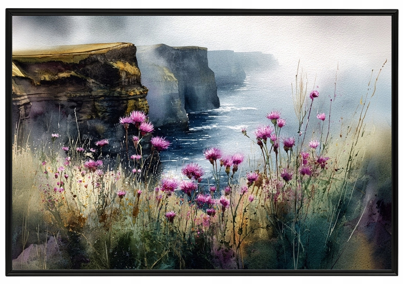 Plakát Rámeček Hliníkový Krajina Irland Mocherové Útesy Květy Bodlák 60x40