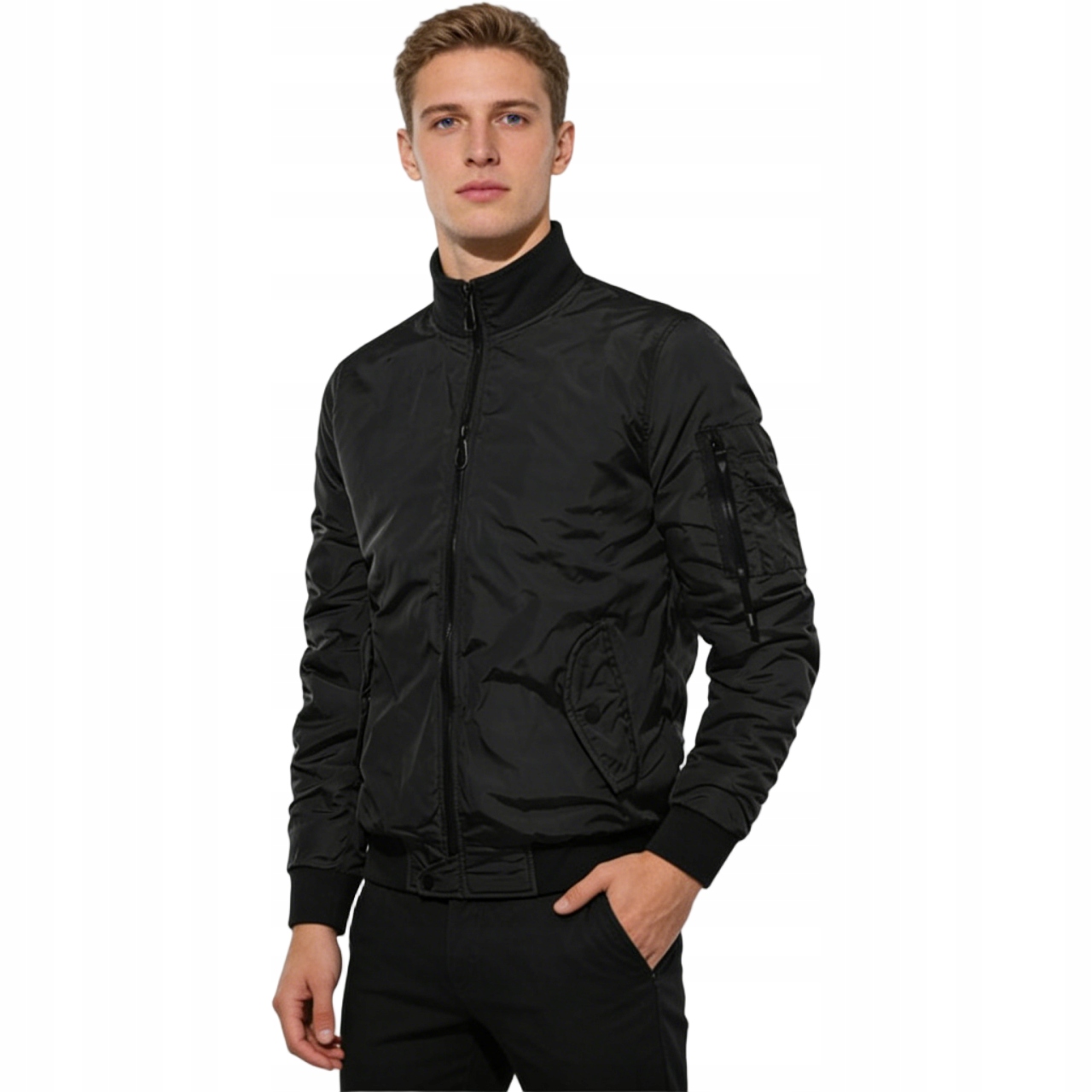 Pánská přechodová bomber bunda s podšívkou a elastickými manžetami